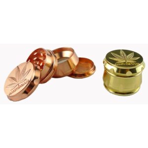 Mini Grinder 4 Parts Embossed Leaf Golden Brass