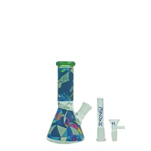 Haze 8″ Geometric figure beaker bong with color lip – Green (Mini-X)
