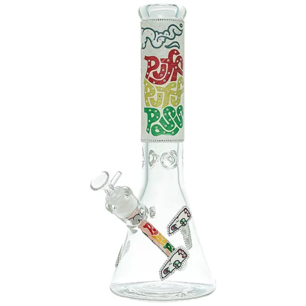 14" 7MM DIAMOND PUFF PUFF PASS GLASS BEAKER BONG