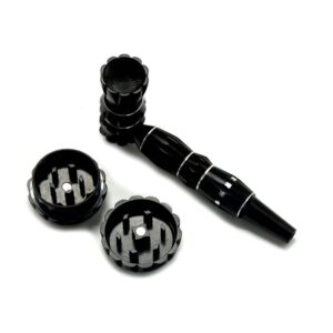 Aluminum Tobacco Pipe with Grinder – Black