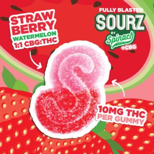 SPINACH – SOURZ STRAWBERRY WATERMELON 1X10MG CBD|THC GUMMY