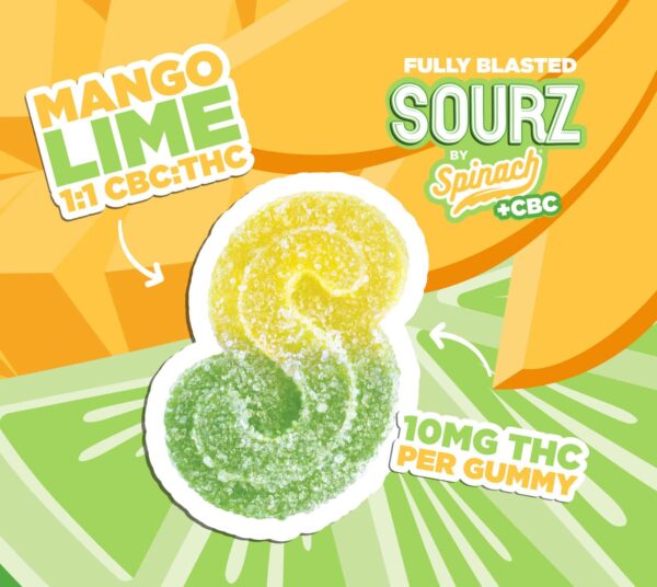 SPINACH – SOURZ MANGO LIME 1:1 CBC|THC GUMMY
