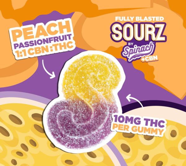 SPINACH - SOURZ PEACH PASSIONFRUIT 1:1 CBN|THC GUMMY